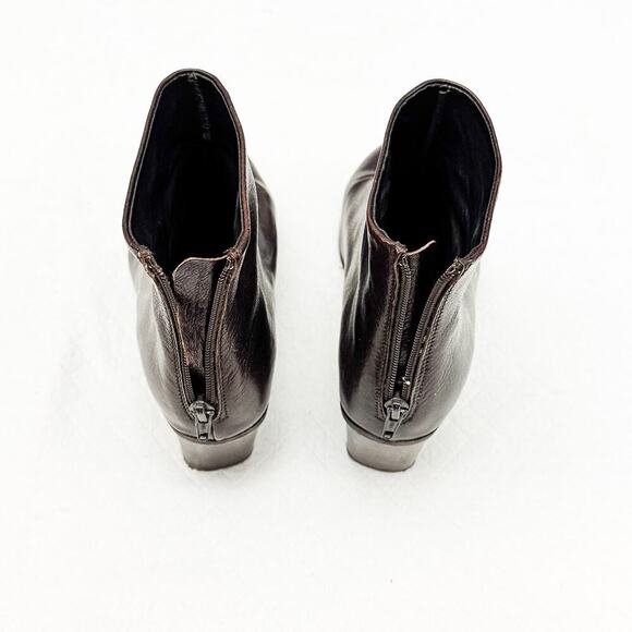 Sesto Meucci Chocolate Leather Round Toe Heeled Bootie Size 8.5 Italy - Picture 4 of 6